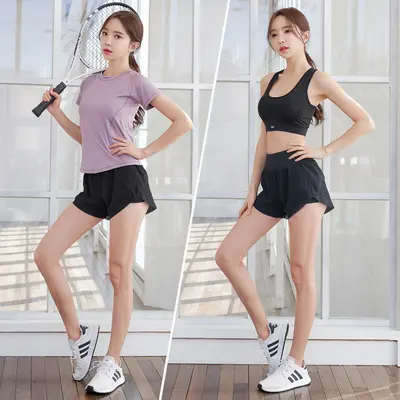Women's Yoga Three-Piece Short Sleeve and Shorts Set, Quick-Dry Breathable - 8