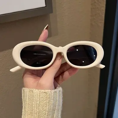Oval White Frame Cat-Eye Sunglasses with UV Protection for Women - 8
