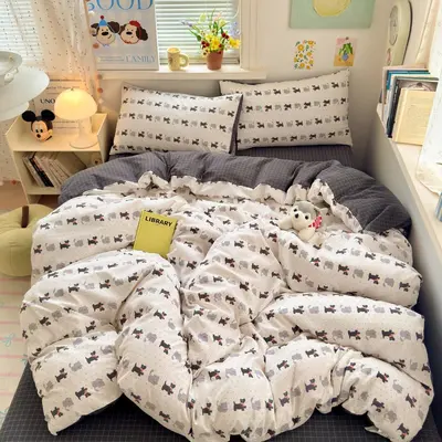 Grade A Mother and Baby Super Soft Four-Piece Set Water-Washed Cotton Bed Sheet Duvet Cover Student Dormitory Fitted Sheet Three-Piece Set Bedding 4