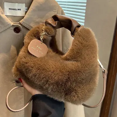 Peluş Çanta Lüks Hava Peluş Yeni Model El Çantası Sonbahar Kış Trendi Çok Amaçlı Niş Moda Çapraz Askılı Küçük Çanta - 10