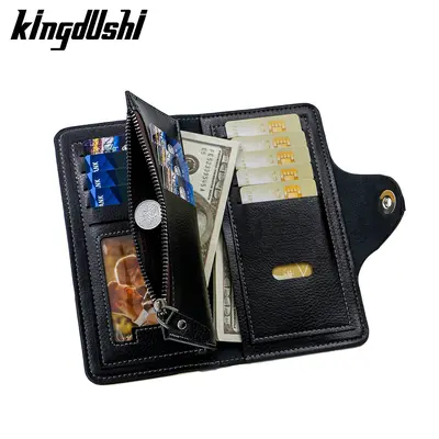 Men's Long Wallet with Zipper Coin Compartment and Multiple Card Slots - 3