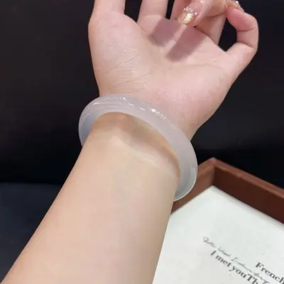 Natural agate bracelet, white moonlight chalcedony, ice transparency - 8