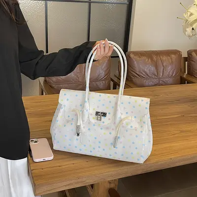 Polka Dot Jelly Tote Bag, Large Capacity Commuter Underarm Bag - 8