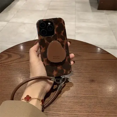 Retro Leopard Print Phone Case with Stand for iPhone 16 Pro Max