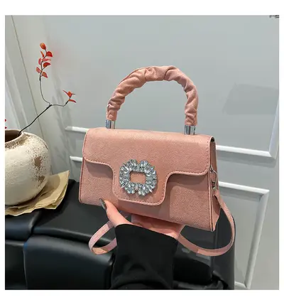 Women's Rhinestone-Studded Small Handbag with Shoulder Strap - 8
