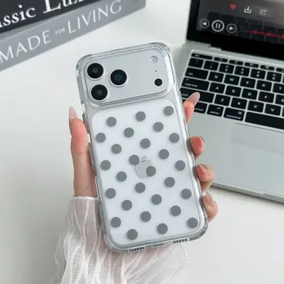 iPhone 17 women's phone case, camera protection, green dot pattern