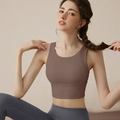 Damen Sport-BH und Weste Set mit festen Schalen, nahtlose Fitnessbekleidung - 8