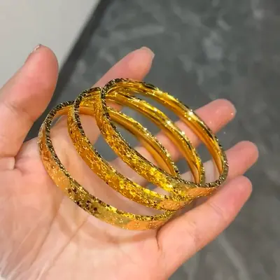 24K altın bilezik, CNC kesim üç yüzlü, buzlu parlak tarzı, kadın için