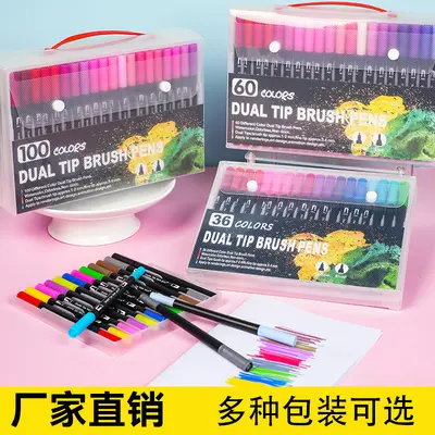Amazon Cross-Border beliebtes wasserbasieres zweispitziges Marker-Set mit Farben, Hook-Line-Stift, Maltift mit weicher Spitze, direkter Fabrikatverkauf