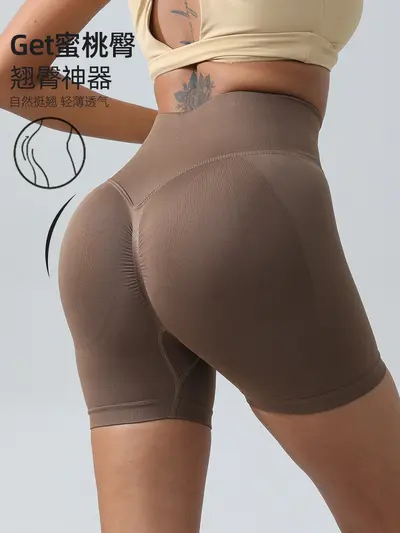 Yazlık yeni yüksek belli kalça toparlayıcı kadın fitness pantolonları, spor karın kontrolü sağlayan bisiklet taytları, şeftali kalça yoga şortları.