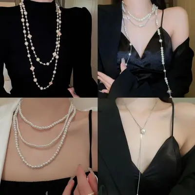 Irregular Long Pearl Necklace French Light Luxury Temperament Sweater Chain Niche Simple High-end Jewelry for Women Wholesale