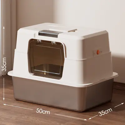Stainless Steel Enclosed Cat Litter Box, Odor Control, Large - 7