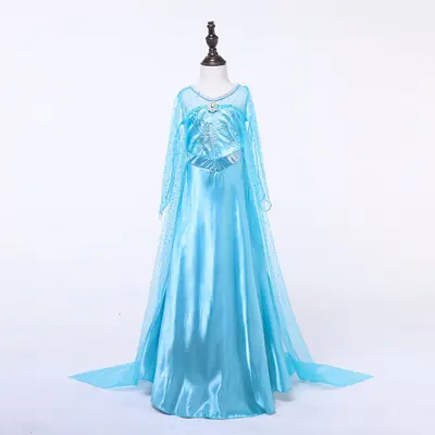 Elsa Sequin Long Sleeve Kids Frozen Princess Dress with Bead Cape