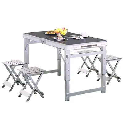 Folding Outdoor Camping Picnic Table and Chair Set, Portable Aluminum Alloy