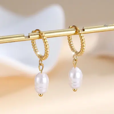 Pearl earrings for women, water drop pendant, open clip