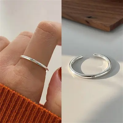 925 silver Korean style asymmetric adjustable ring, women's - 13