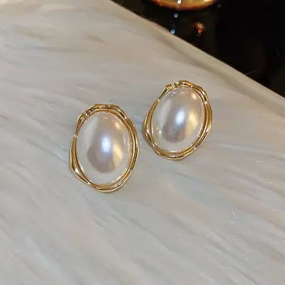 Zircon geometric pearl stud earrings, French style - 8