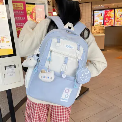 Leichter Schulrucksack im koreanischen Stil mit Farbblockdesign - 4