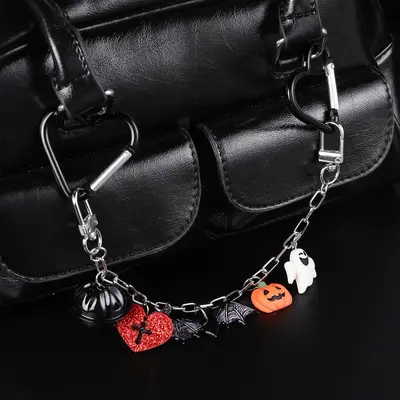 Y2K-Gothic-Halloween-DIY-Taschenkette mit Kürbis und Totenkopf