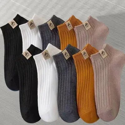 Erkek kısa tekne çorabı, siyah, beyaz ve gri, dört mevsim