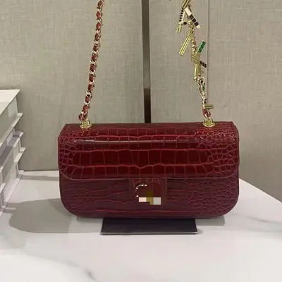 Cross-border Crocodile Texture Handbag with Top Handle Mini Chain Bag Vintage Commuter Versatile Shoulder Crossbody Bag - 8