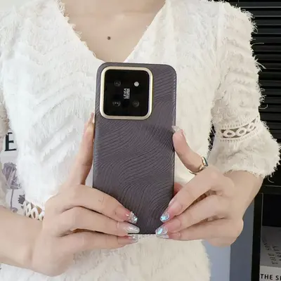Xiaomi 14 ve 14 Pro için deri dokulu koruyucu telefon kılıfı