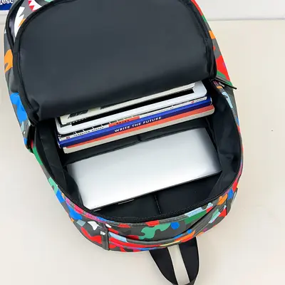Großer Schulrucksack mit Haifisch-Print, Unisex Freizeitrucksack - 5