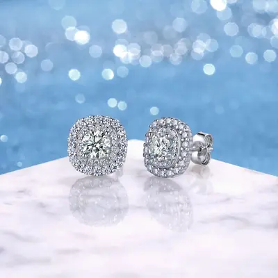 S925 Sterling Silver Moissanite Stud Earrings Full Pave