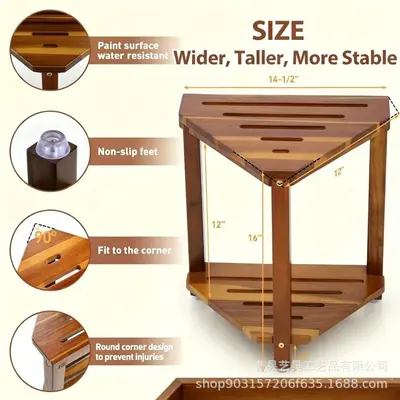 Wooden Bathroom Stool, Double-Layer Anti-Slip Triangle