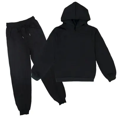 Children's Hooded Thin Sweatshirt and Long Pants Daily Set, Plain Colour