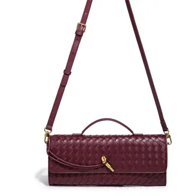 Single-Shoulder Baguette Bag, Woven Soft Leather Evening Bag - 4