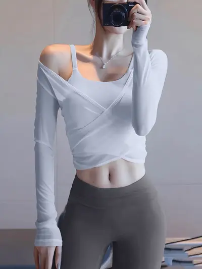 Long Sleeve Two-Piece Women's Yoga Set with Built-in Bra Pads, Pilates Fitness - 9