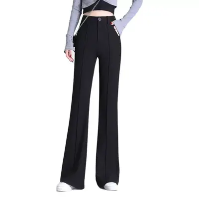 加绒加厚黑色微喇裤女2026秋冬新款高腰修身显瘦弹力休闲西装长裤