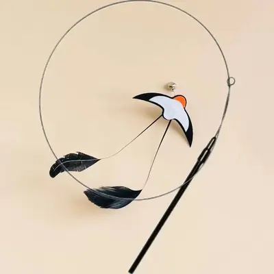 Cat Teaser Wand with Replacement Feather Head, Long Pole, Simulated Swallow - 8