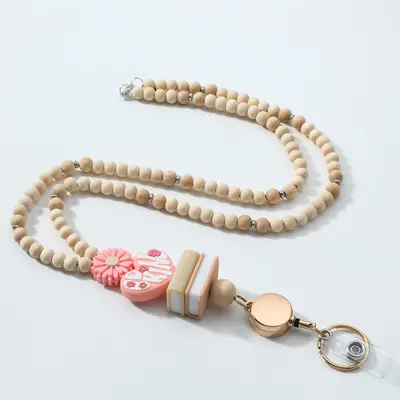 Halsband-Band mit Holzperlen und Silikonblume