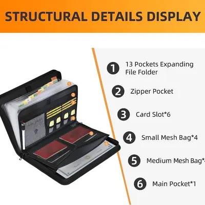 Multi-Layer Fireproof Document Bag, Foldable Accordion File Organizer