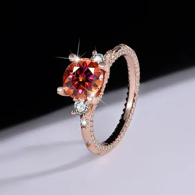 S925 Sterling Silver Star Fire Moissanite Ring, 2 Carat, Birthday Gift
