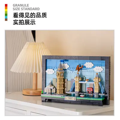 Wange kleine Bausteine Lernspielzeug Bausatz Kindergeschenk 6-12 Jahre chinesische Bausteine internationale Städte Postkarte