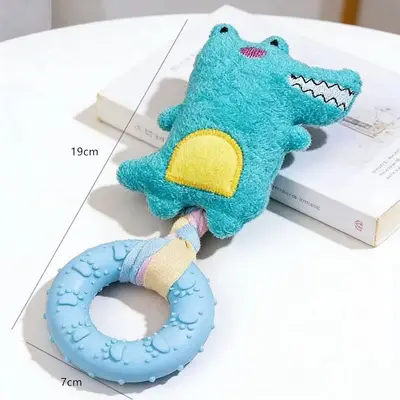 Plush Squeaky Chew Ring Dog Toy, Durable Bite-Resistant for Puppies - 6