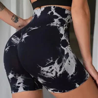 Women's Tie-Dye Three-Quarter Yoga Shorts, High Stretch, Quick-Dry - 7