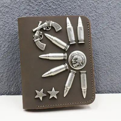 Punk Perçinli Gerçek Deri Erkek Cüzdan, Kısa Model, Çıtçıtlı - 12