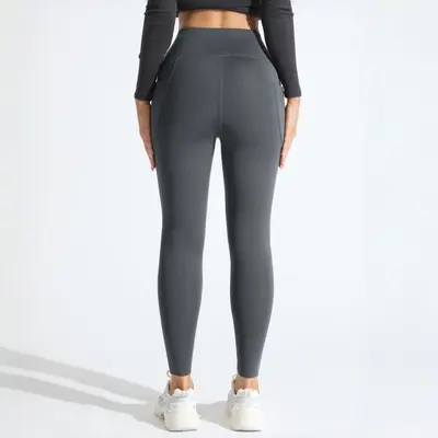 Hoch geschnittene nahtlose Damen-Yoga-Leggings, gefüttert, mit Taschen