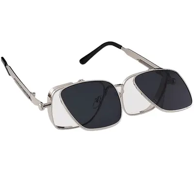 Double-Layer Flip-Up Sunglasses Square Frame with Spring Hinge - 6