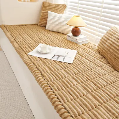 Cream Corduroy Bay Window Seat Cushion, Thickened Winter Balcony Pad - 8