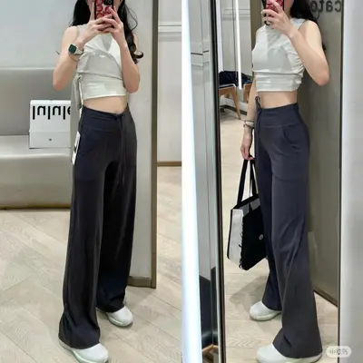 LULU Throwback Still kadın yüksek bel düz paça yoga pantolonu, büzgülü, kalça kaldırıcı - 4