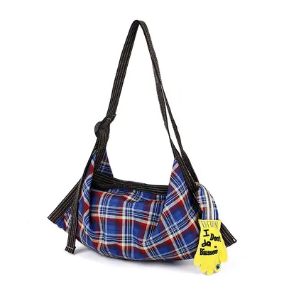 Retro Plaid Canvas Tote Bag, Padded Color-Block Single Shoulder, Large Capacity - 7