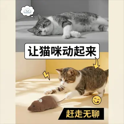 猫咪玩具儿童电动毛绒老鼠仿真模型自嗨逗猫宠物用品整蛊玩具跨境