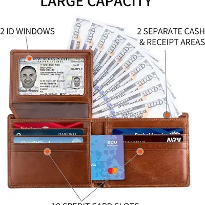 Erkek hakiki deri cüzdan, RFID korumalı, manyetik etkisiz, inek derisi ikiye katlanır - 5