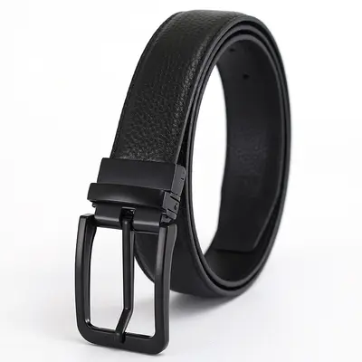 Men's belt made from top-grain cowhide, pin buckle, reversible buckle, double-sided genuine leather, versatile daily style belt for young and middle-aged men.