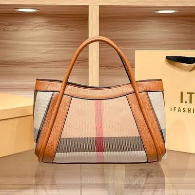 Damen-Tote-Bag aus echtem Leder, großes Karo-Design - 7